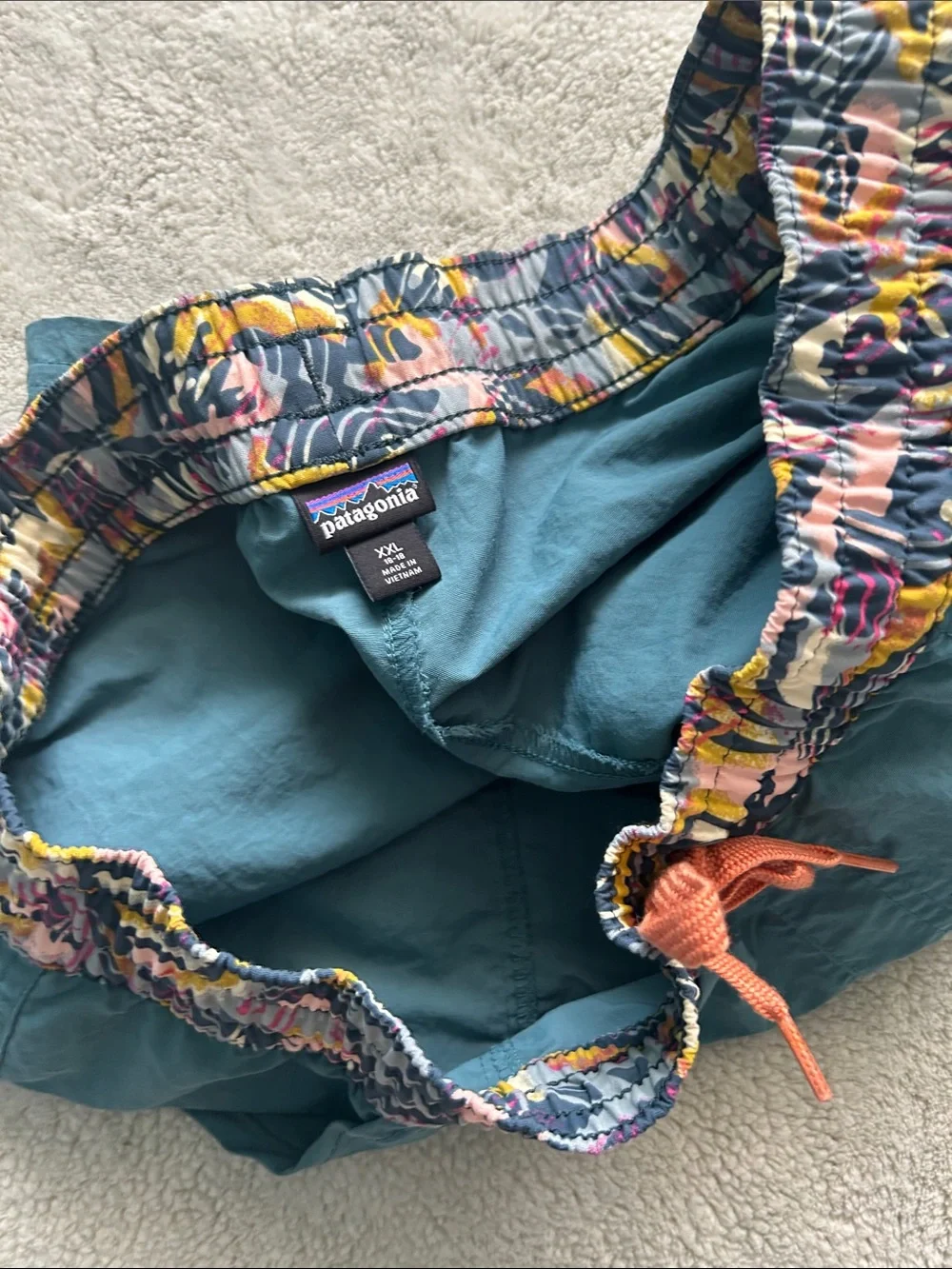 Patagonia Teal Outdoor Shorts with Patterned Waistband
